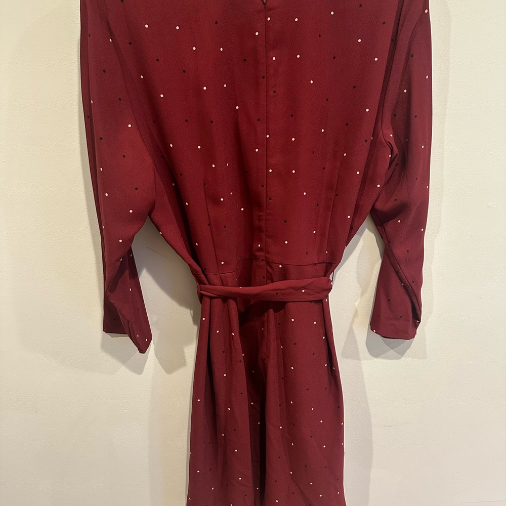 LOFT size 16 polka dot Burgundy Wrap Dress - Picture 2 of 5